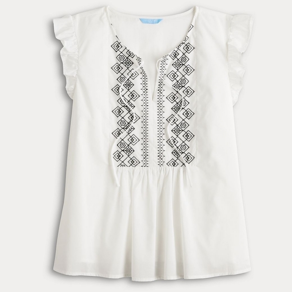 Draper James White and Black Flutter Sleeve Blouse